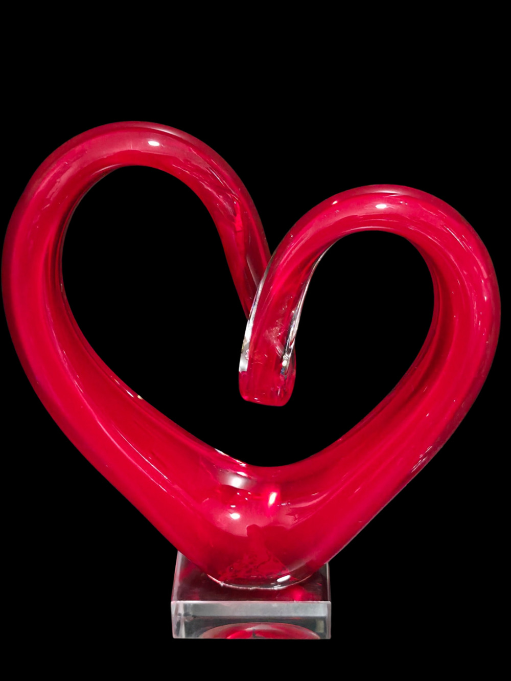 Red Glass Heart Sculpture Art Figurine on Lucite Base
